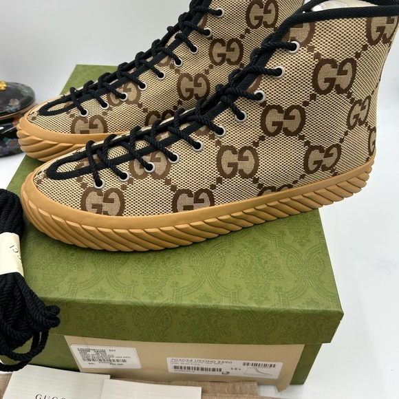 Men's Gucci, maxi GG high top canvas sneakers size 12.5 made in Spain - Picture 2 of 10